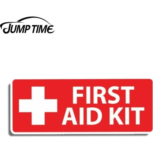 Jump Time 13cm x 5cm Car Sticker Red Cross First Aid Kit Sticker Self Adhesive Sticky Decal 911 Emergency Safety Car Decoration