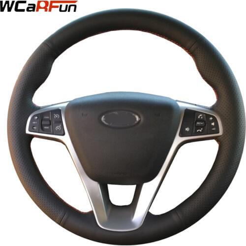 WCaRFun DIY Black Genuine Leather Hand-stitched Car Steering Wheel Cover for Lada Vesta 2015 2016 2017