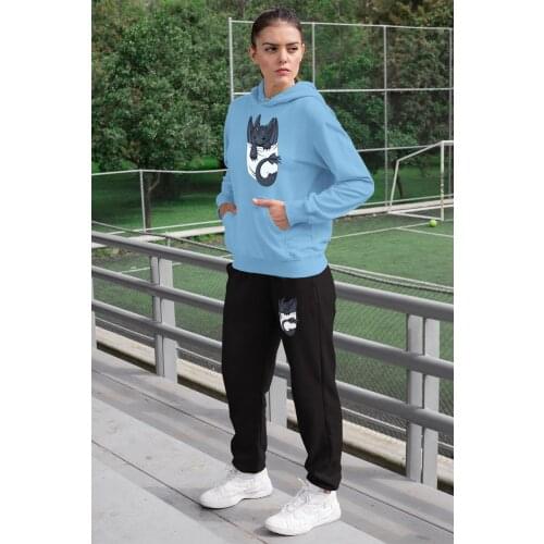 Angemiel Wear Baby Dragon Women Tracksuit Set Blue Hooded Sweatshirt Black Sweatpants
