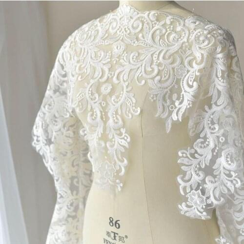 1 Yard Ivory Mesh Lace Trim Applique Trimming Luxury Embroidery Floral Lace Fabric for Wedding Dresses 42cm Width