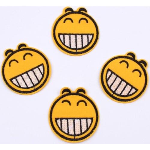 10pcs/lot Patches Stickers Yellow Smile Face DIY Patch Fashion Fabric Appliques Embroidered Iron On Cothes Badge Embroidery
