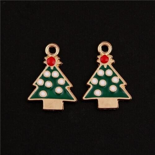 10pcs Gold Green Enamel Christmas Tree Charms Decorations DIY Jewelry Findings A3094