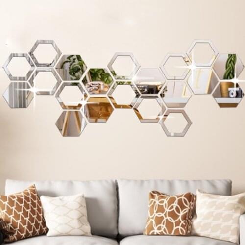 12PCs/Set DIY 3D Mirror Wall Sticker Hexagon Home Decor Mirror Decor Stickers Multi-color Art Wall Decoration Stickers