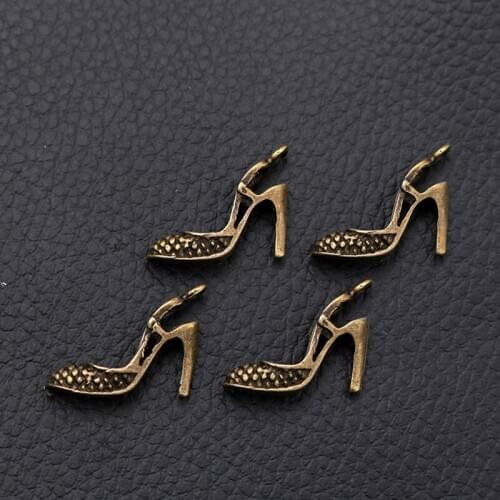 12pcs/lot Ancient Bronze high heels Charm Metal Pendants DIY Necklaces Bracelets Jewelry Handicraft Accessories 15*19mm P185