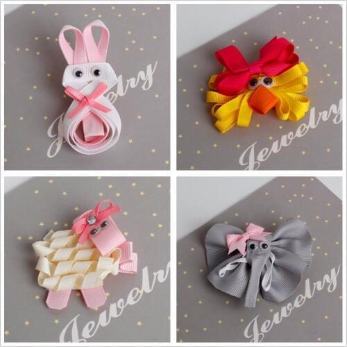 2pcs creative Design Ribbon Girls Hair side Clips Handmade Stereo Cartoon Animal Hairpins Children Kids barrette ornament
