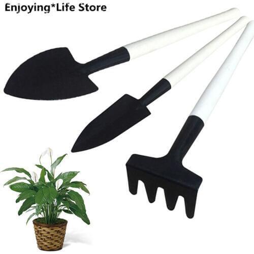 3 PCS Mini Metal Garden Handle Shovel Rake Set Weeding Tool Bonsai Flowers Pot Tool Set Metal Head Shovel Gardening Tools