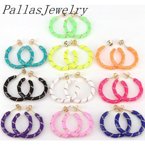 5Pairs Trendy Circle Enamel Piercing Earring for Women Dainty Round Colorful Earrings Gold Vintage Fashion Jewelry