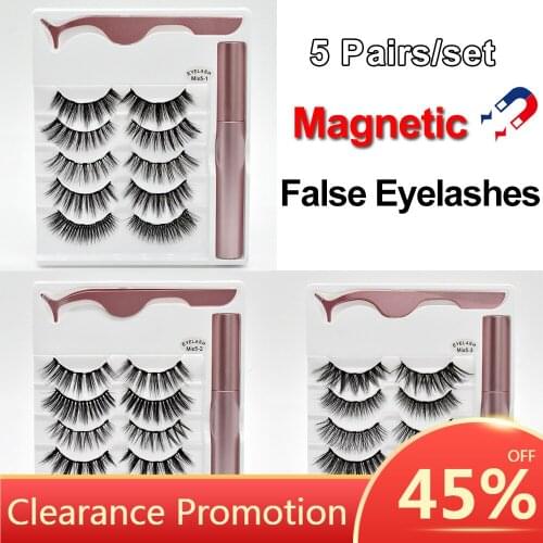5 Pairs / Set Magnetic False Eyelashes Natural Thick Handmade No Glue Hypoallergenic Magnetic Eyelash with Eyelash Applicator