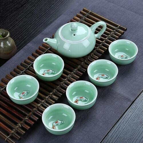 7pcs Tea Sets Exquisite celadon tea set Include 6 cups 1 tea pot,Jingdezhen Brand Exquisite Set Kung Fu Tea Cup Free shipping