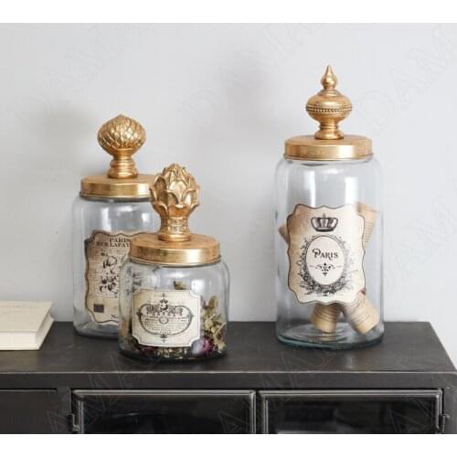 American Glass Jars with Lid Seal Cereal Dispenser Retro Decorative Candy Jar Snacks Storage Tank Home Decoration Ornaments