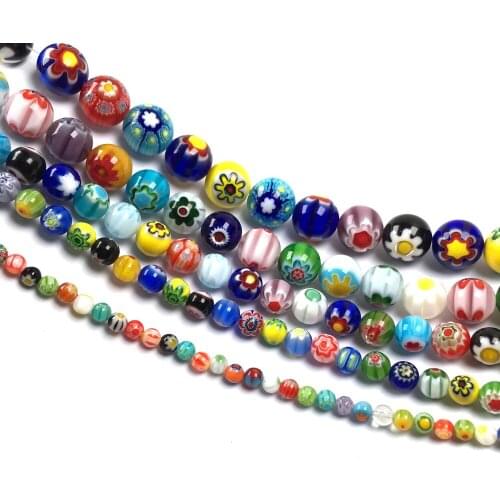 Fine Round 4-12mm Flower Patterns Glazed Glass Beads Loose Spacer Glass Beads for Bracelet Necklace DIY Jewelry Making Supplies
