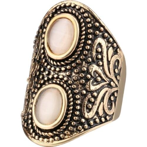 FYJS Unique Light Yellow Gold Color Cat Eye Stone Finger Ring Vintage Style Jewelry
