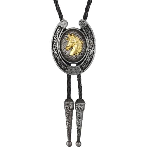 KDG Western Cowboy Zinc Alloy Semicircle Animal Pendant Necklace Simple Wild Necklace Genuine Leather Cord