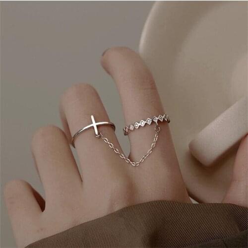 2 Pcs Fashion 925 Sterling Silver Elegant Tassel Cross Finger Ring For Women Girls Party Wedding Jewelry jz168