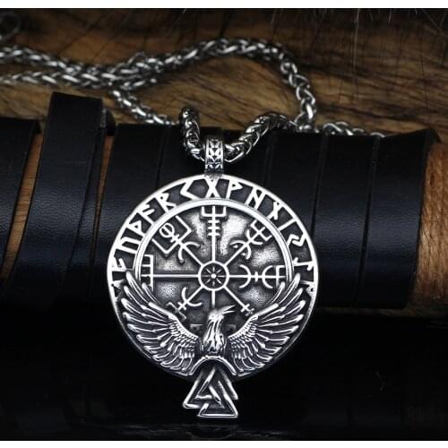 Viking necklace for men nordic jewelry raven odin rune stainee steel pendant necklace viking gift for men women
