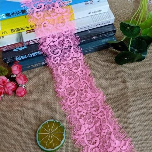 X1024 Bright pink Width 9cm Non Stretch Elastic And Eyelash Lace Fabric Trim For Dress Pants Skirt Decoration Hollow Accessories