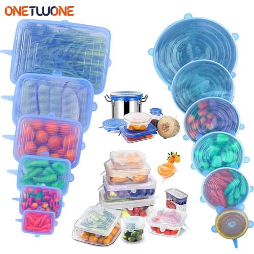 6 Pcs Silicone Cover Lid Fresh Keeping Silicone Stretch Lids Caps For Food Pot Dish Kitchen Accessories