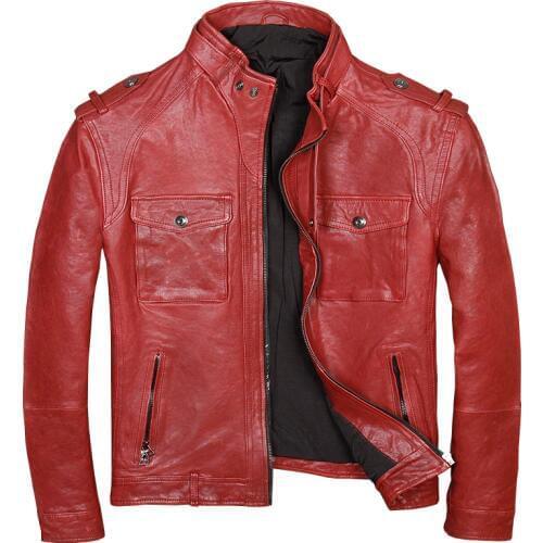 Genuine Leather Jacket Men 100% Real Sheepskin Motorcycle Leather Jackets Coats Casual Male Red Black Autumn Winter jaqueta