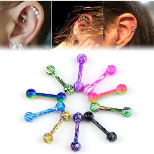 Hot Sales Cheap Fashion 10PCS Stainless Steel Barbell Ear Stud Tragus Cartilage Helix Earrings Piercing For Women Girls Colorful