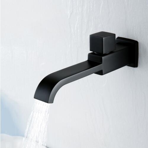 Matte Black Square Bathroom Basin Faucet Wall Mounted Cold Water Faucet Bathtub Waterfall Spout Vessel Sink Faucet Mop Pool Tap