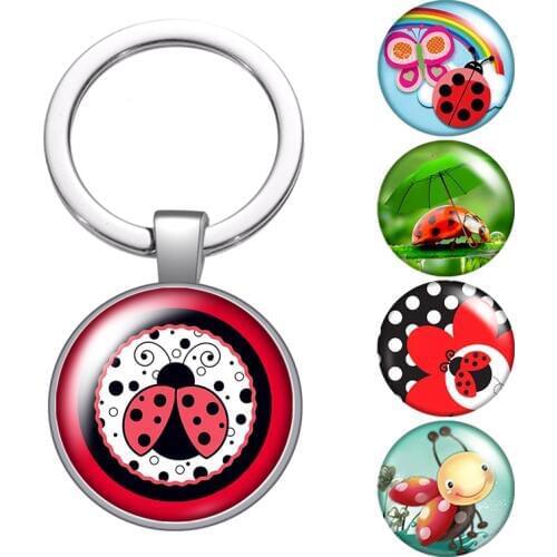 Lovely ladybug Cute Love animals glass cabochon keychain Bag Car key Rings Holder Charms silver plated key chains Women Gifts