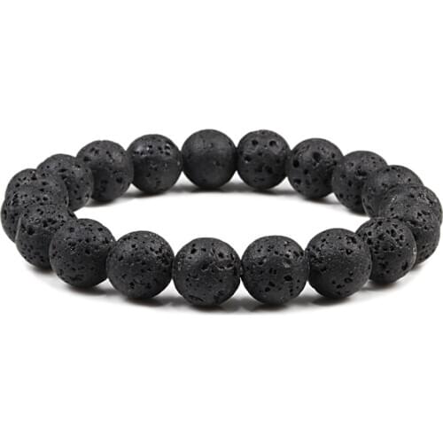 Minimalist 10mm Bracelet Classic Black Lava Natural Stone Yoga Beads Onyx Strand Buddha Bracelets&Bangles for Women Men Jewelry