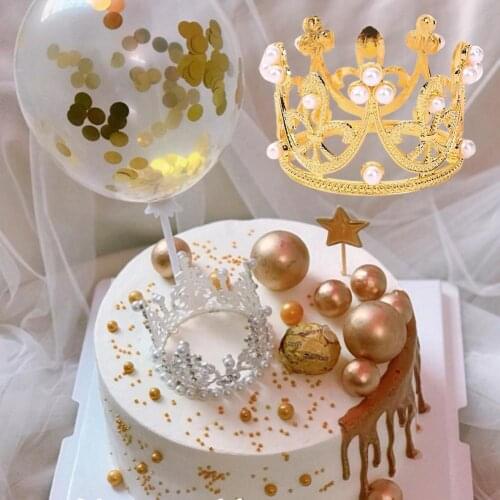 Cake Topper Rhinestone Crown Pattern Reusable Alloy Baby Shower Birthday Cake Inserts Baking Accessories