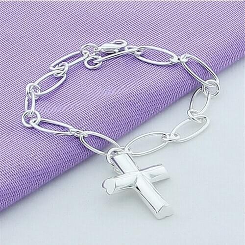 Fashion 925 Sterling Silver Cross Pendant Bracelet For Woman Charm Wedding Engagement Party Jewelry Gift