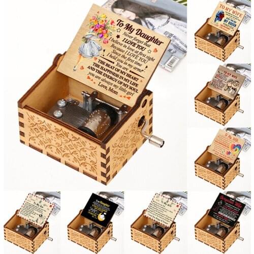 Music Box LOVE MOM DAD To Wife Son Daughter Wooden Hand Christmas Birthday Valentines Day Gift Engraved Loves 6.4x5.2x4.2cm