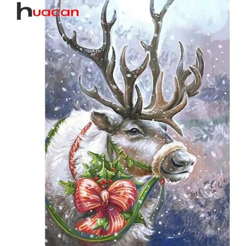 Huacan Diamond Painting Kit Christmas Deer Full Square/round Embroidery Mosaic Animal Snow Diamond Art Wall Stickers
