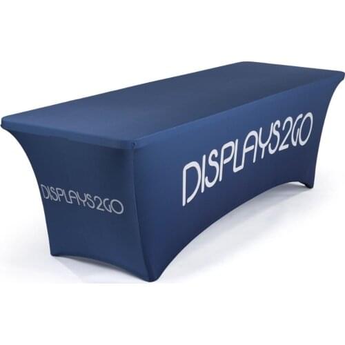 Tension Stretched 300D Polyester 8FT Table Cover Cloth Skirt with Customized Logo Printing Event Table Covers Cloths Shirts