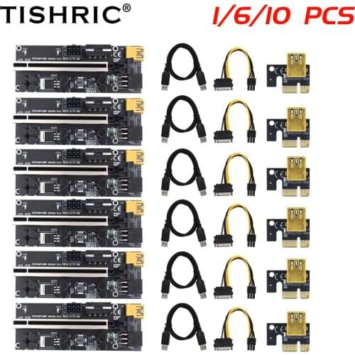 10Pcs TISHRIC VER009S Plus Newest Riser For Video Card Riser 009s Plus USB 3.0 Cable 15Pin To 6Pin Mining Pci-e 16x Riser Card