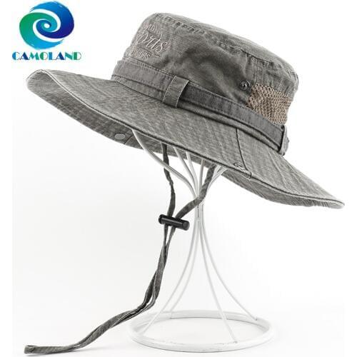 CAMOLAND High Quality Cotton Bucket Hat Man Summer UPF 50+ Sun Hats Fashion Bob Panama Cap Male Washed Boonie Fishing Hiking Hat
