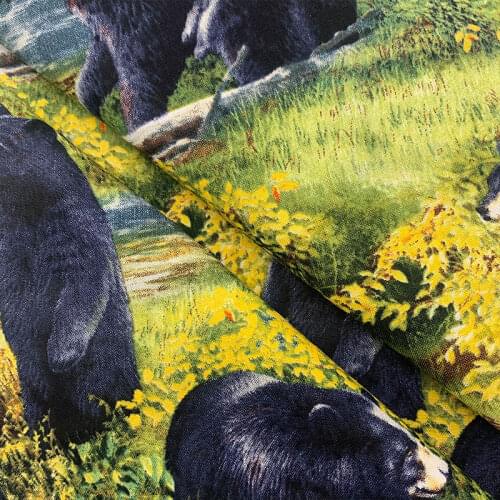 100% Cotton Fabric Dress Digital Printing Green Bottom Black Bear Pattern Sewing Material Children Fabric Diy Shirt Clothing