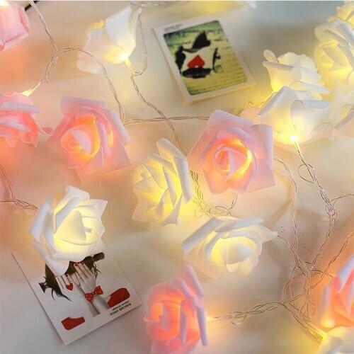 Battery Operated 10 LED Rose Artificial Flower Garland String Lights For Wedding Holiday Fairy Light Decor Valentines Gift