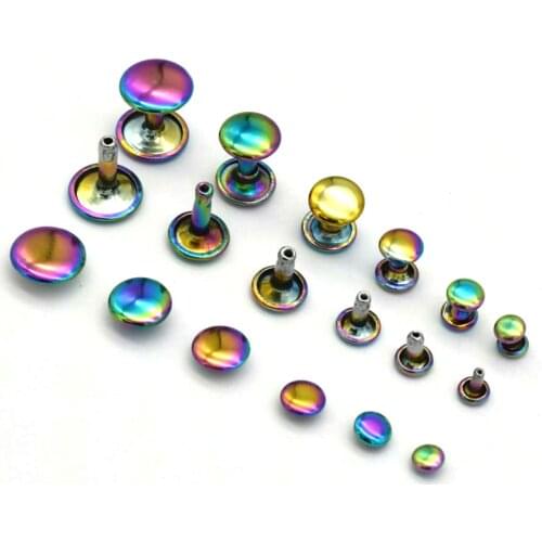 Rainbow Double Hat Rivet Metal Stud Round Quick Rivet Wallet Backpack Jeans Belt Leather Craft DIY Accessories Wallet Handbag