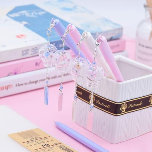 2Pcs Gel Pen 0.5mm Kawaii Wind Chimes Pendant Neutral Pens For School Girls Gift Writing Office Supplies Stationery Novelty Item