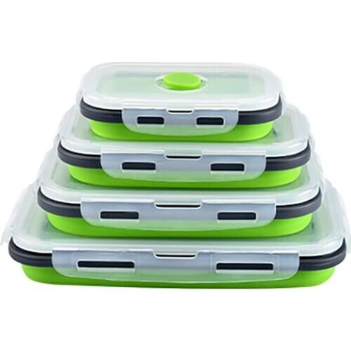 Silicone Lunch Box Set Bento Food Prep Foldable Microwave Dinner Storage Containers Keep Fresh
