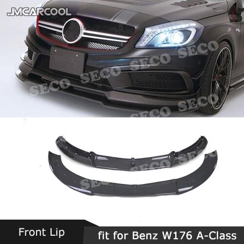 For Mercedes Benz A Class W176 A250 Sport Bumper 2013-2015 Double Front Lip Spoiler Carbon Fiber Head Chin Protector Car Styling
