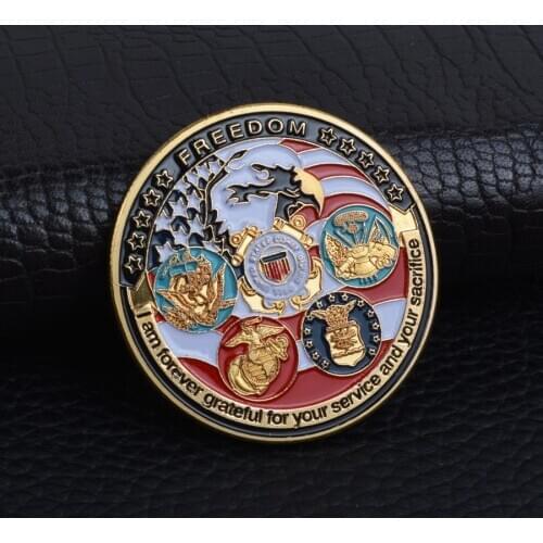 USA Navy USAF USMC Army Coast Guard Freedom Eagle Gold Plate Rare Challenge Commemorative Coin Collection