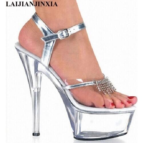 LAIJIANJINXIA 15 cm Super High sandals Waterproof Taiwan glass slipper superfine catwalk shows display shoes