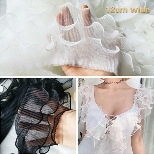 Three-layer Mesh Lotus Leaf Folds Tulle Lace Fabric DIY Handmade Neckline Cuff Skirt Sexy Trim Dress Wedding Accessories encaje