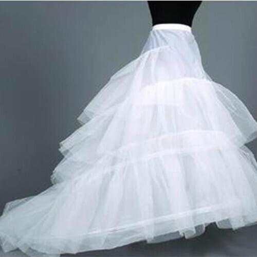 High Quality Romantic White Hoop 3 Layers Skirt Crinoline Petticoat Underskirt Slips Wedding Gown Train