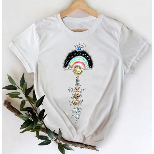 T-shirts Women 2021 Cartoon Moon Vintage Cute 90s Fashion Clothes Printing Stylish Tshirt Top Lady Print Sweet Tee T-Shirt