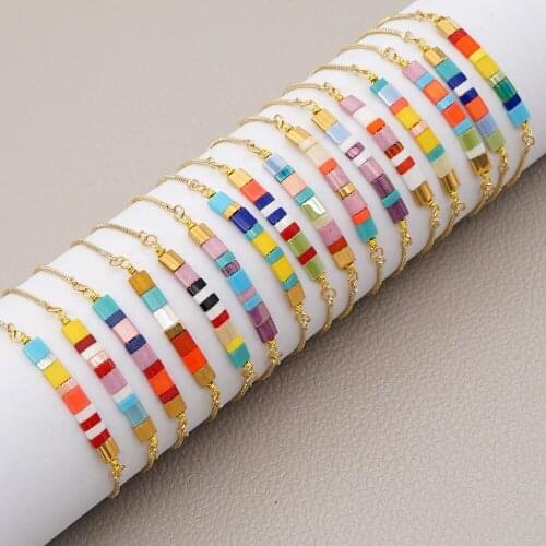 Ethnic Style Color TIAL Beads Handmade Jewelry Gold-plated Color-preserving Stainless Steel Bracelet Women Make Bracelets
