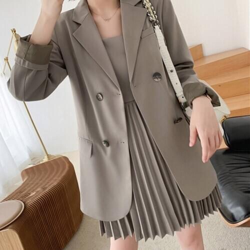 High Quality Womens Suits Large Size XL-5XL 2021 Autumn New Loose Double-breasted Blazer Womens Casual Pleated Dress Suit
