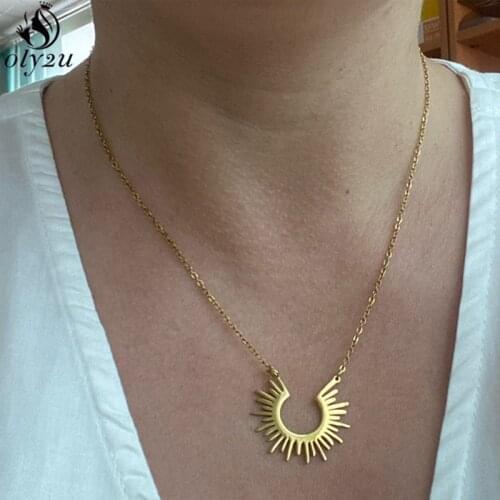 Bohemian Stainless Steel Necklaces Gold Circle Irregular Sun Pendant Necklace Women Round Choker Necklaces 2021 Trend Jewelry