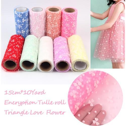 15cm*10yard Love Flower Colorful Tulle Spool Craft Organza DIY Runner Tulle Rolls Gauze for Wedding Party Christmas Decoration