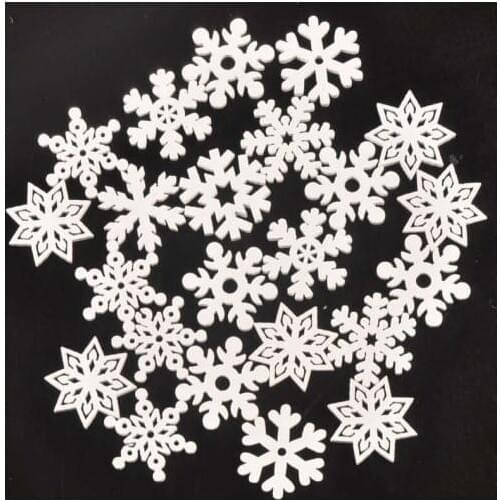 20PCS/Lot Christmas wood white hollow snowflake shape Button Noel tree decoration Kids Xmas arts and crafts Handmade material