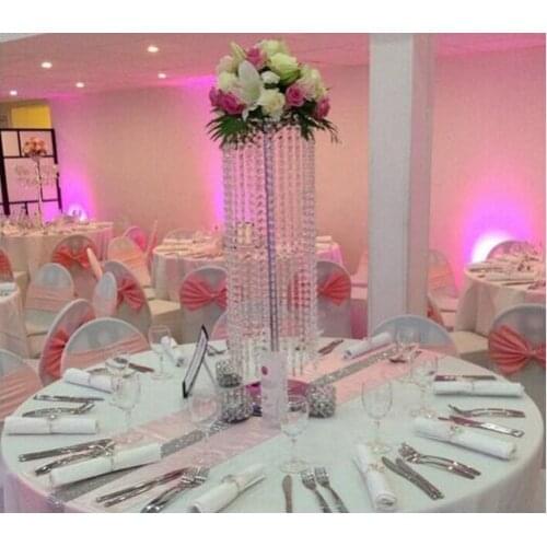 60cm Tall Wedding Crystal Table Centerpiece Silver Flower Stand Wedding Decoration Chandelier Party Supplies